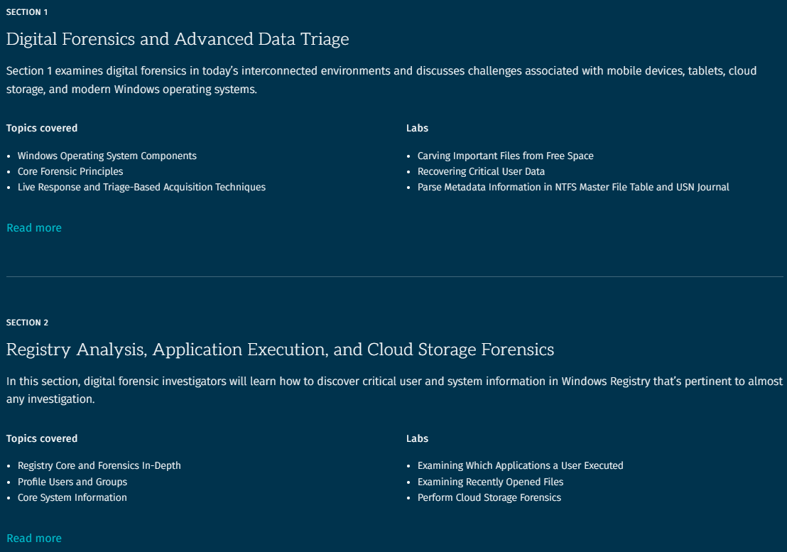 Course topics · SANS — FOR500 Windows Forensic Analysis 2021-6