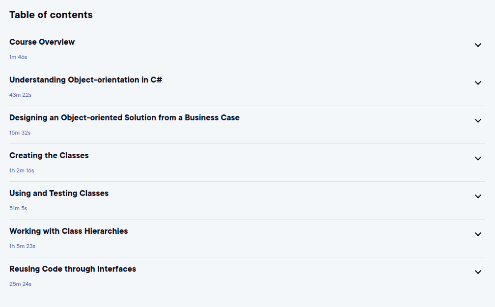 Course topics · Pluralsight — Object-oriented Programming in C# 10 2025-2