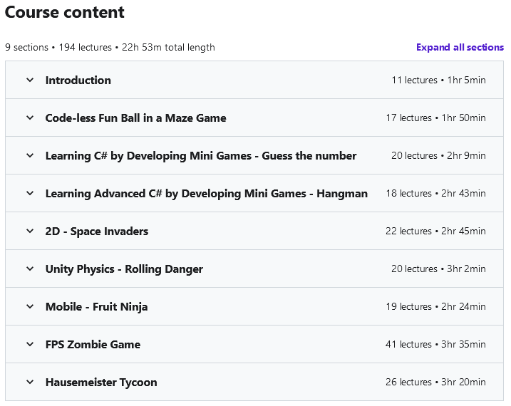 Course topics · Udemy — Unity Game Developer Masterclass 2021 (2D, 3D and FPS) 2021-5