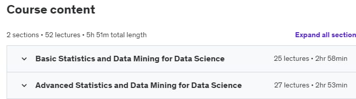 Course topics · Udemy — LEARNING PATH: Statistics and Data Mining for Data Science 2018-6