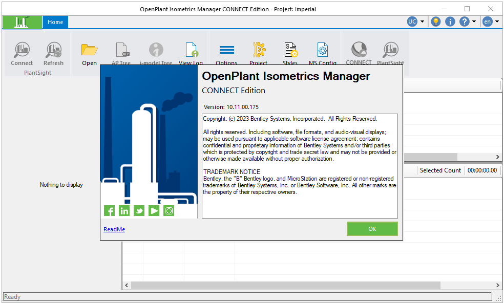 चित्र · Bentley OpenPlant Connect संस्करण 10.09.00.74 Isometrics प्रबंधक 24.00.02.13 x64