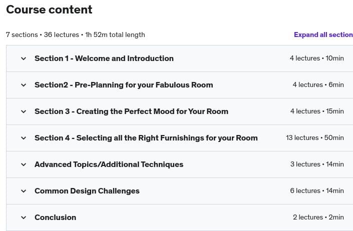 Course topics · Udemy — How to Design a Room in 10 Easy Steps 2022-10