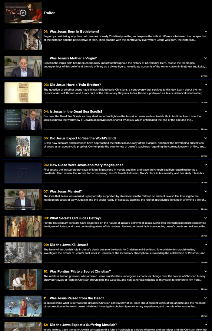 Course topics · The Great Courses Plus — The Greatest Controversies of Early Christian History 2024-10