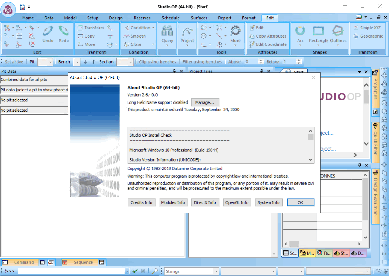 Pictures · Datamine Studio EM 2.3 / 5D Planner 14 / OP 2.6 / RM 1.13 / UG 2.1 / EPS 3.0 / NPV Scheduler 4.30