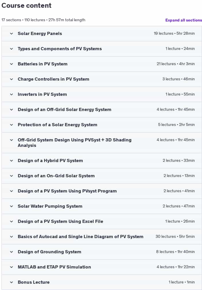 Course topics · Complete Solar Energy PV Design Course From Zero To Hero 2025-3