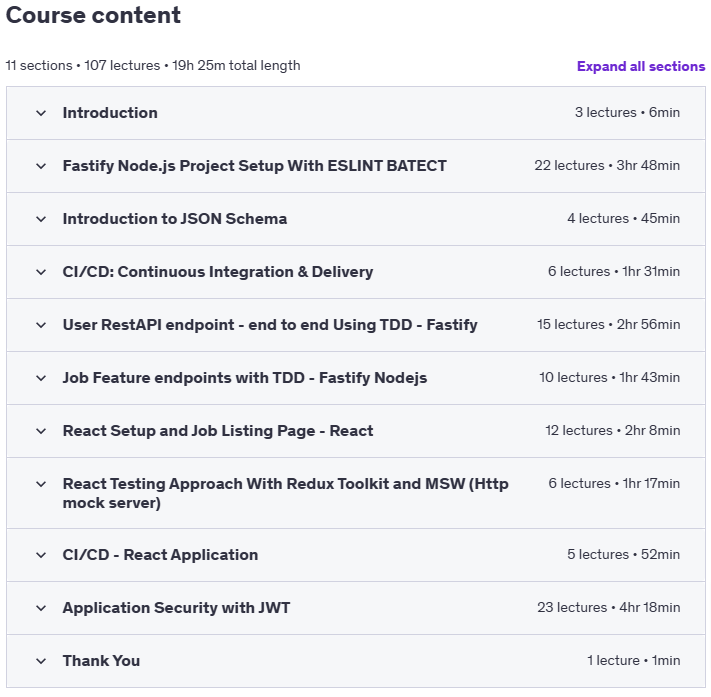 Course topics · Udemy — Master Fullstack – React, Fastify Node.js, Postgresql & TDD 2022-5