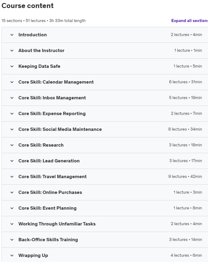 Course topics · Udemy — Must-Have Skills (Training) for Virtual Assistants in 2023 2023-4