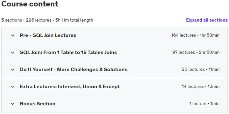 Course topics · Udemy — SQL JOINS Masterclass: Learn to join 2 to 15 Tables – 2024 2023-12