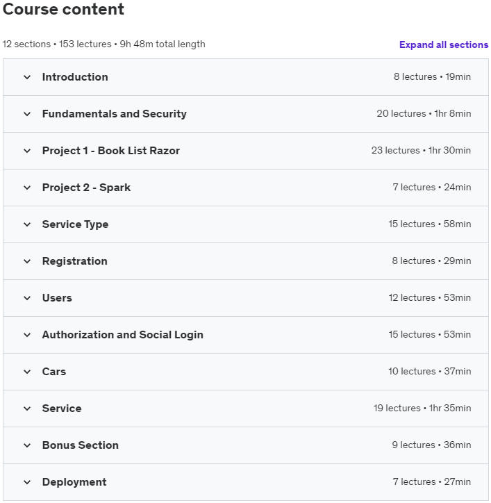 Course topics · Udemy — Master ASP.NET Core 3.1 Razor Pages 2022-2