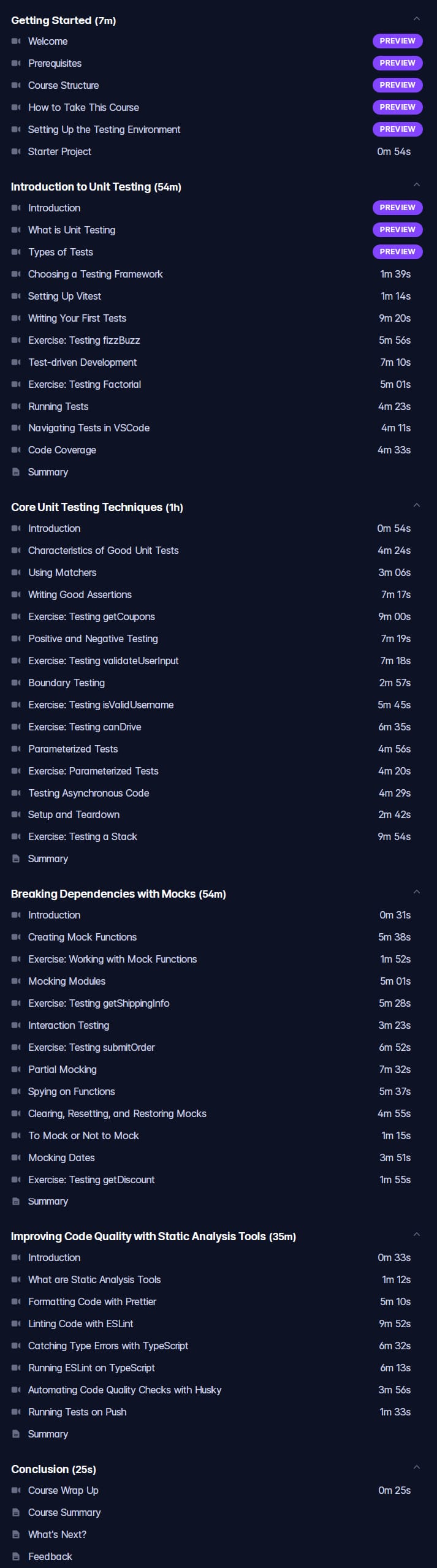 Course topics · Code With Mosh – Mastering JavaScript Unit Testing 2024-1