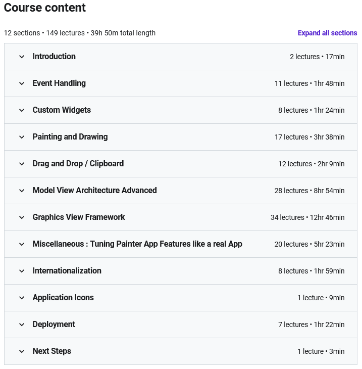 Course topics · Udemy — Qt 5 C++ GUI Development – Intermediate 2019-9