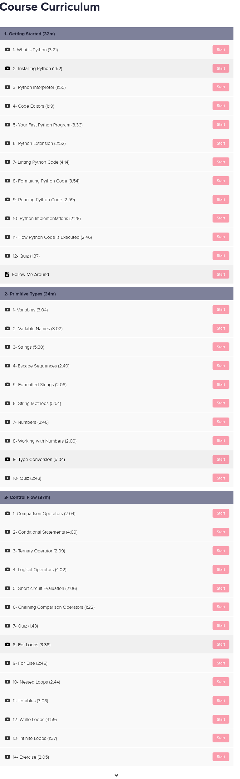 Course topics · Code with Mosh – Complete Python Mastery 2019-4 + Subtitles