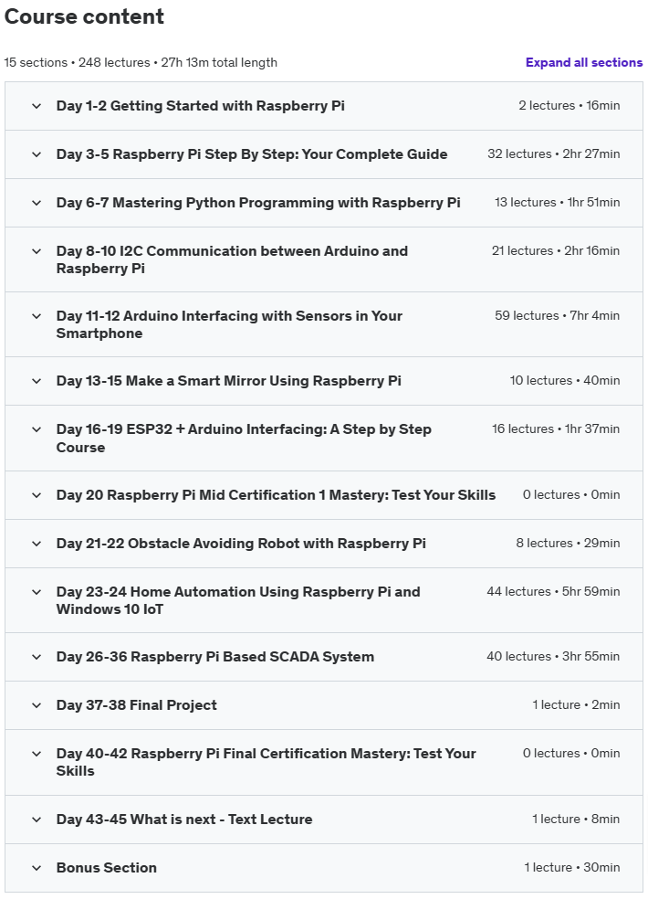 Course topics · 45-Day Raspberry Pi Bootcamp 2024-10