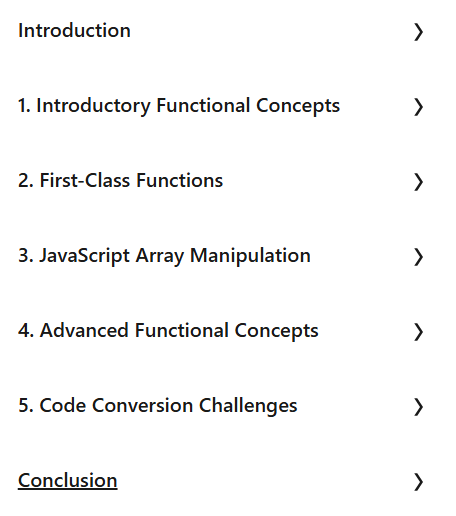 Course topics · LinkedIn — Learning Functional Programming with JavaScript ES6+ 2025-1