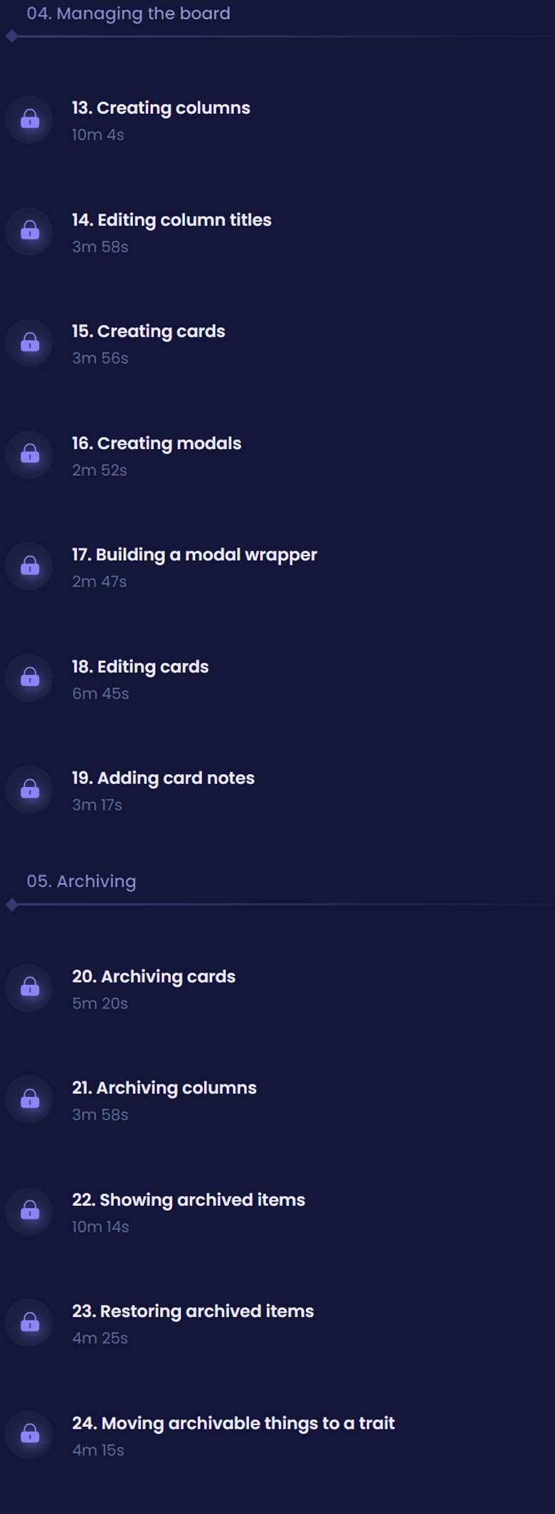 Course topics · CodeCourse — Build a Trello Clone With Livewire 2024-5