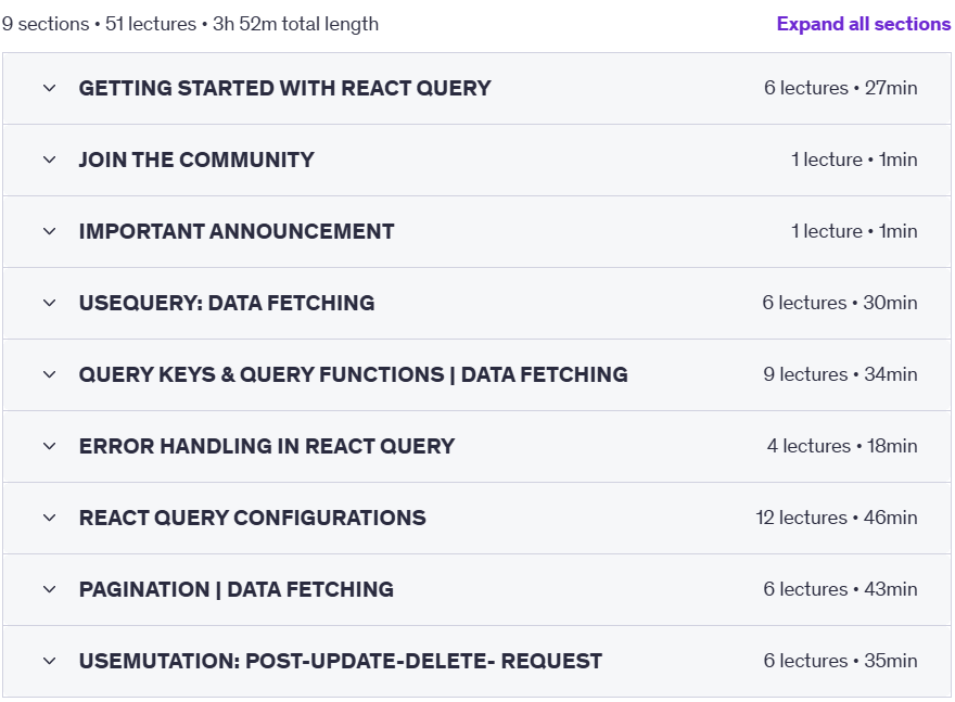 Course topics · React Query |TanStack Query:Server State Management in React 2023-12