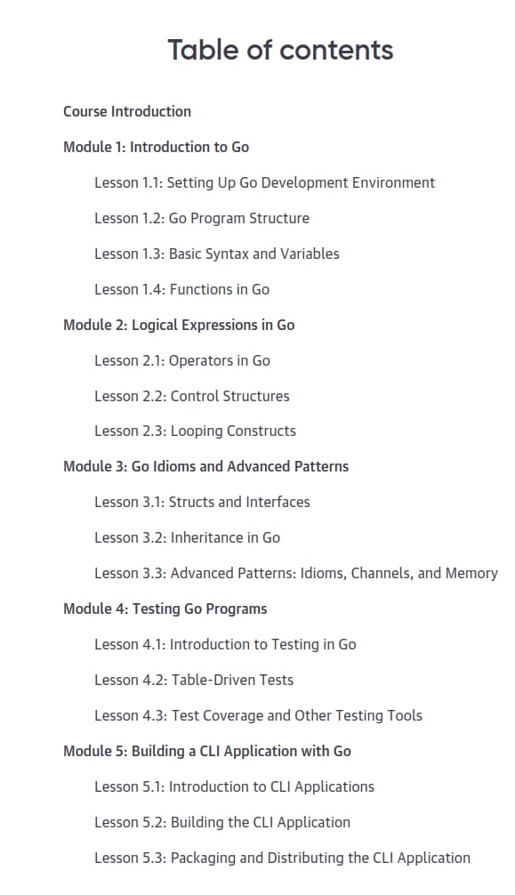 Course topics · Oreilly — Introduction to Go Programming: From Basics to Building with Golang 2025-3