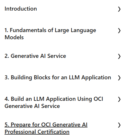 Course topics · LinkedIn — Oracle Cloud Infrastructure Generative AI Professional Cert Prep 2024-11