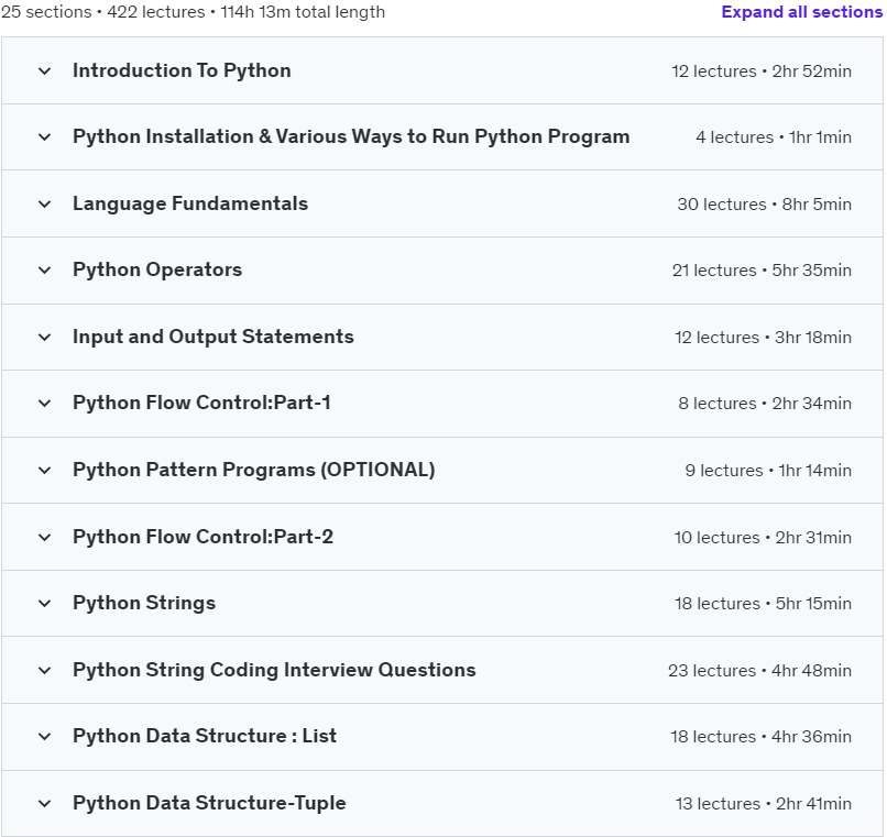 Course topics · Udemy — Learn Complete Python In Simple Way 2020-3