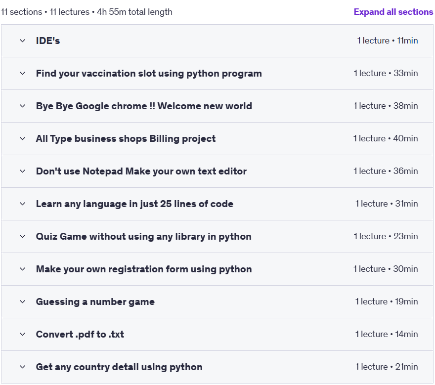 Course topics · Python Projects (Level 1) 2022-3