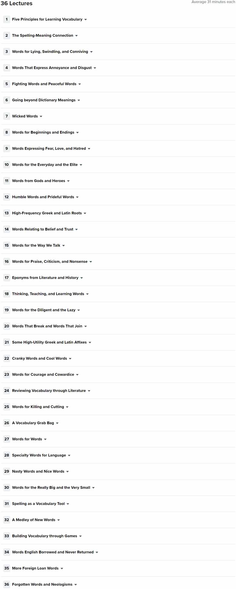 Course topics · The Great Courses — Building a Better Vocabulary 2021-5