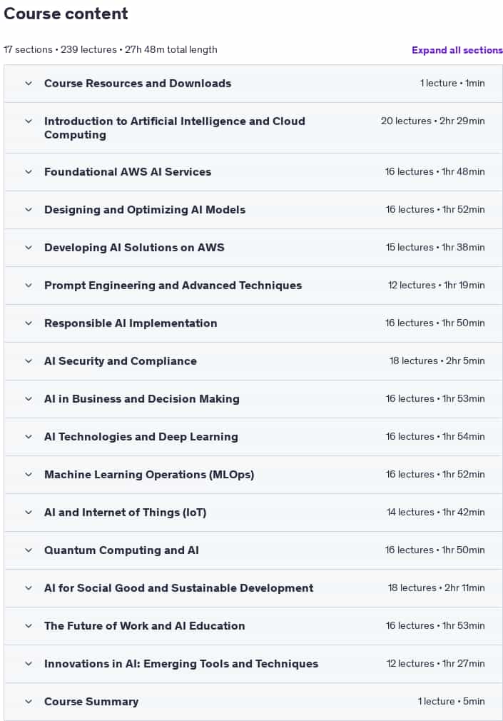 Course topics · Udemy — AWS Certified AI Practitioner: Exam Prep & AI Foundations 2025-1