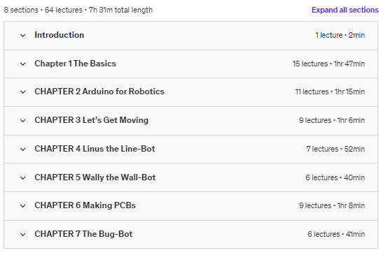 Course topics · Udemy — Arduino Robotics: Building and Programming Robots 2023-11