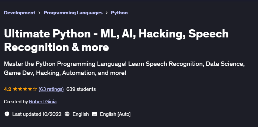 Pictures · Udemy — Ultimate Python – ML, AI, Hacking, Speech Recognition & more 2022-10