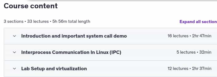 Course topics · Udemy — Linux System Programming using C and C++(Practical Approach) 2020-10