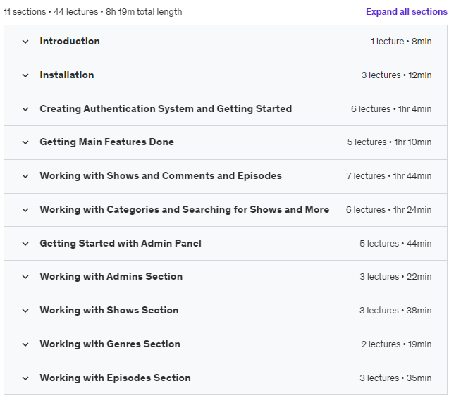 Course topics · PHP Laravel 2023: Build Amazing Streaming Service 2023-8