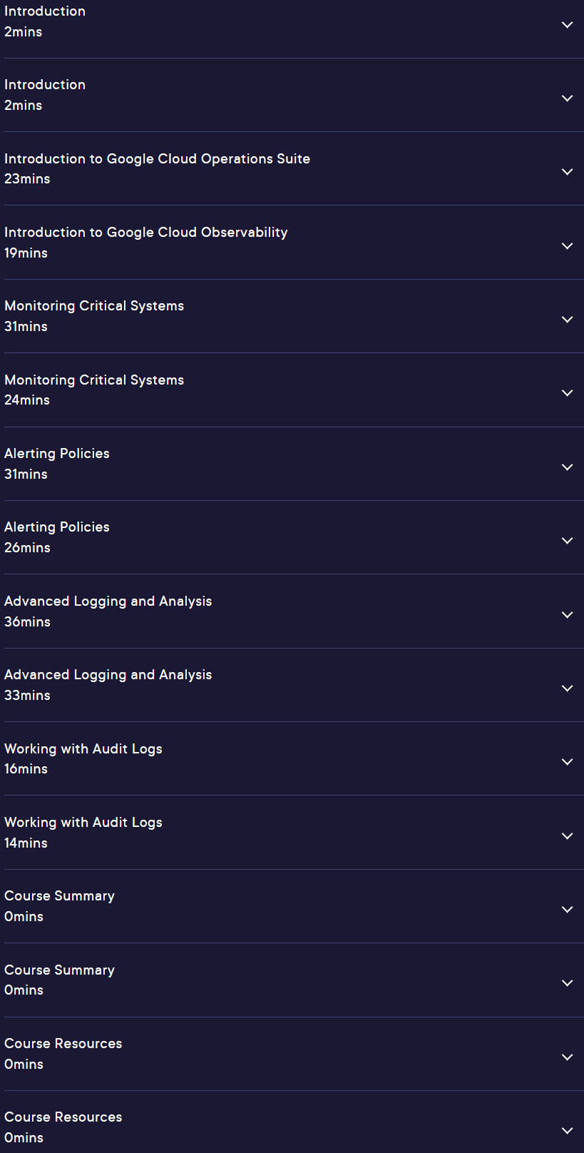 Course topics · Pluralsight — Logging and Monitoring in Google Cloud 2024-9