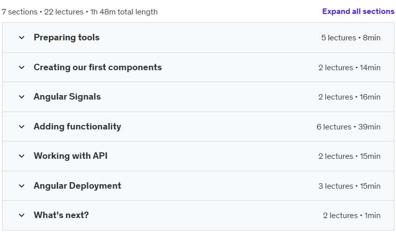 Course topics · Angular Signals – Building Quiz Angular Project 2024-7