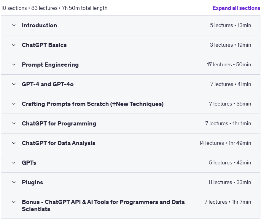 Course topics · Udemy — ChatGPT Unleashed: The Complete ChatGPT Course 2024 2023-9