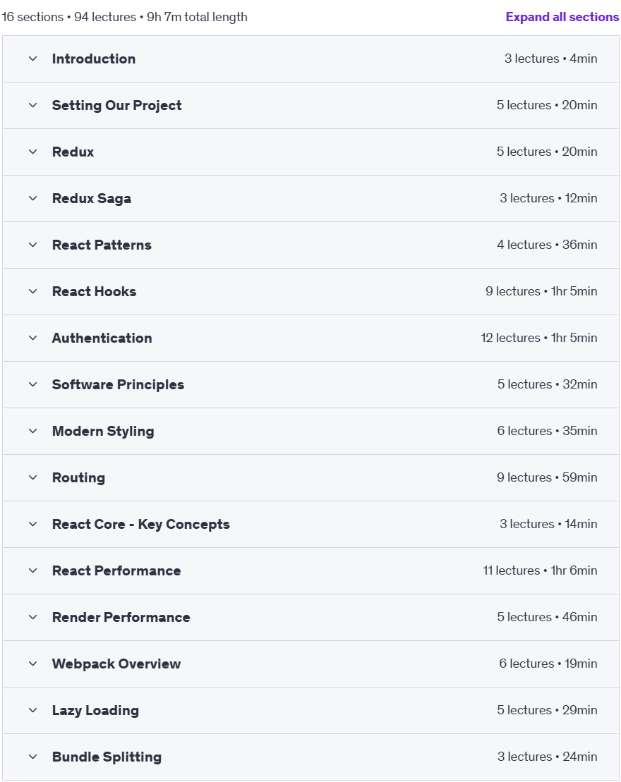 Course topics · Advanced React 2023 (Performance & Best Practices) 2020-8
