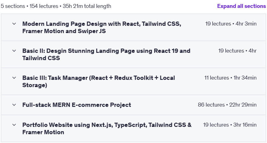 Course topics · Udemy — Build Job-Winning MERN & React Projects to Land Dream Jobs 2025-1