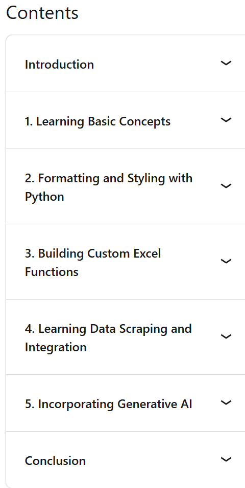 Course topics · Python-Powered Excel: Boost Your Excel Productivity with the Power of Python by Microsoft Press 2025-7