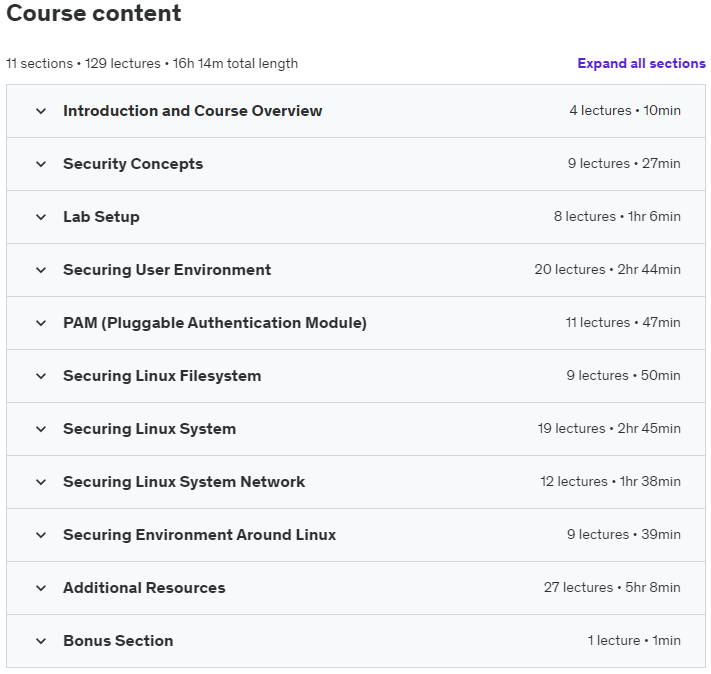 Course topics · Udemy — Complete Linux Security & Hardening with Practical Examples 2021-11