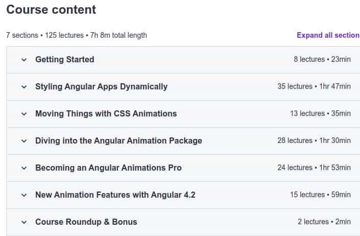 Course topics · Angular Styling & Animations (for Angular 2+) 2024-4