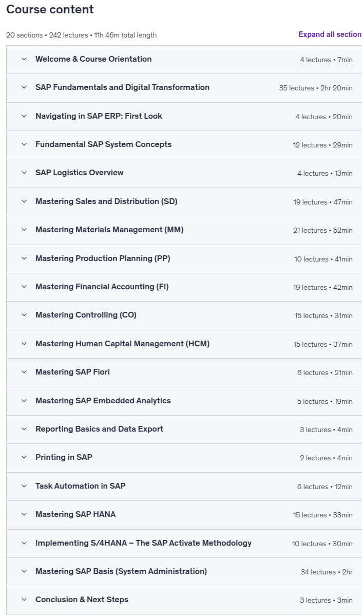 موضوعات الدورة · الدورة النهائية SAP S/4HANA 2025من الصفر إلى الخبير 2025-11