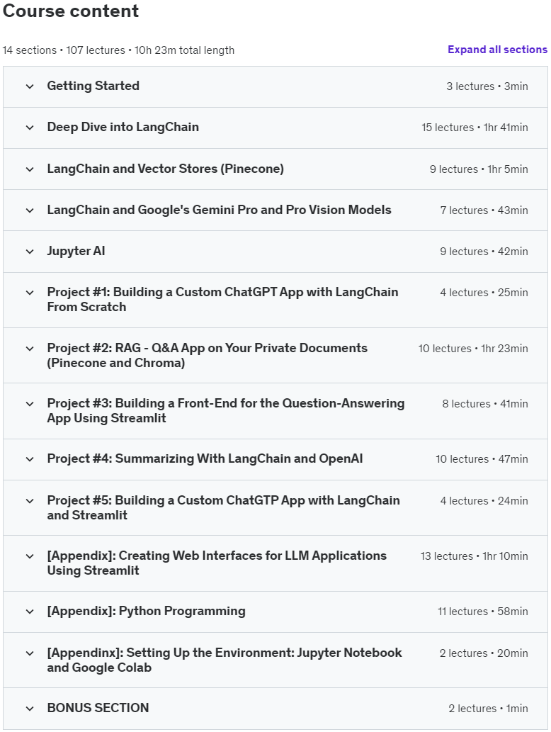 Course topics · Learn LangChain, Pinecone, OpenAI and Google’s Gemini Models 2024-3