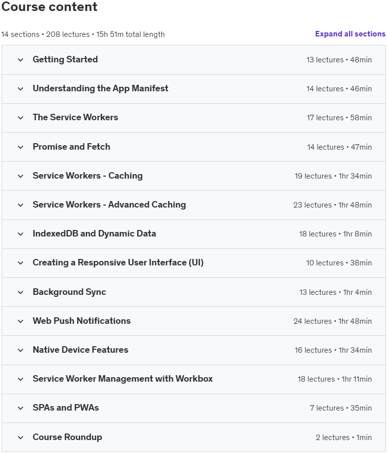 Course topics · Udemy — Progressive Web Apps (PWA) – The Complete Guide 2022-11