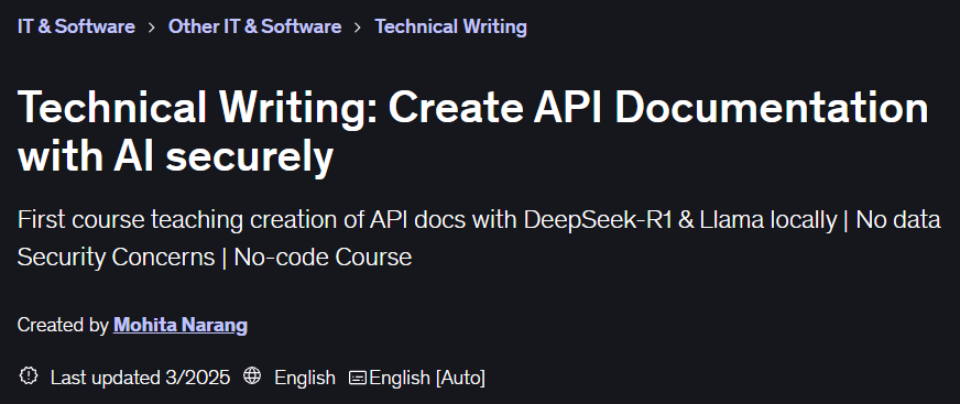 Pictures · Udemy — Technical Writing: Create API Documentation with AI securely 2025-2