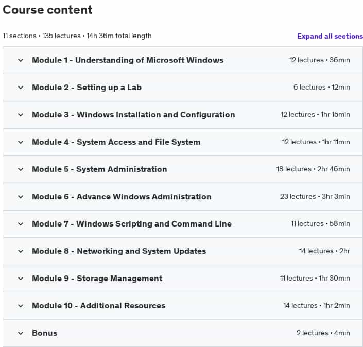 Course topics · Udemy — Complete Windows Server Administration Course 2024-10