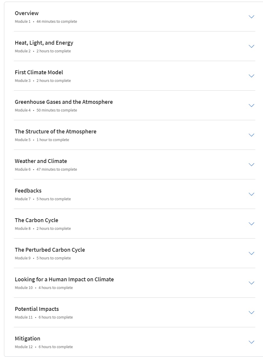 Course topics · Coursera — Global Warming I: The Science and Modeling of Climate Change 2024-3