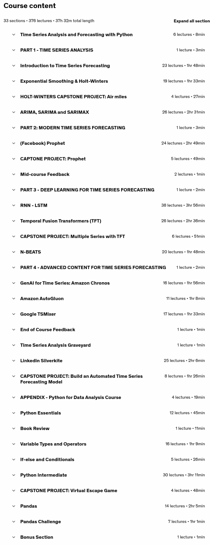 Course topics · Master Time Series Analysis and Forecasting with Python 2025 2025-7