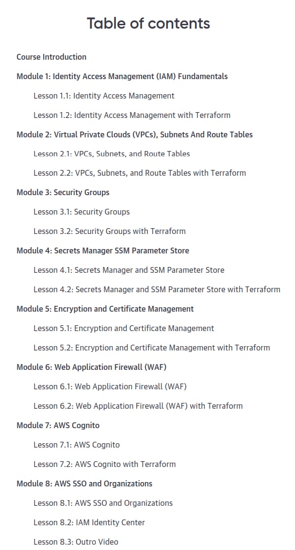 Course topics · Oreilly — Zero to Hero on AWS Security: An Animated Guide to Security in the Cloud 2025-4