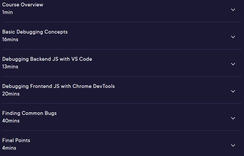Course topics · Pluralsight — Debugging JavaScript Applications 2023-10