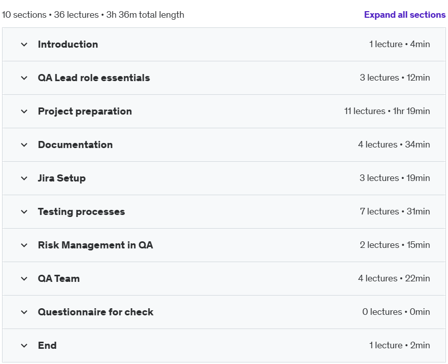 Course topics · Udemy — From Tester to QA Lead: Game Testing, Jira & QA Mastery 2024-10