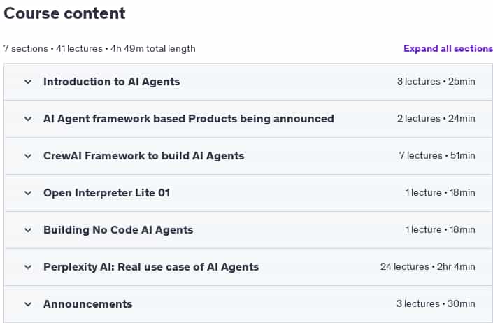 Course topics · Udemy — Intro to AI Agents: Build an Army of Digital Workers with AI 2025-1