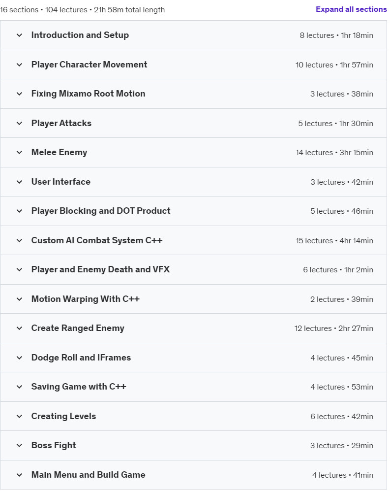 Course topics · Unreal Engine 5.4 C++ Developer: Build Your First RPG Game 2024-10